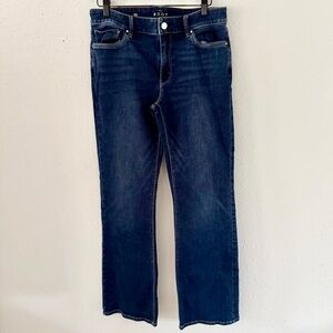 WHBM The Boot Mid-Rise Soft Denim Bootcut Jeans Size 8 Short Stretch Dark Wash